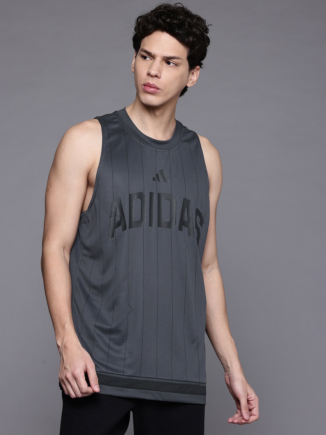 

ADIDAS Logo Print Sport Tank T-shirt, Charcoal