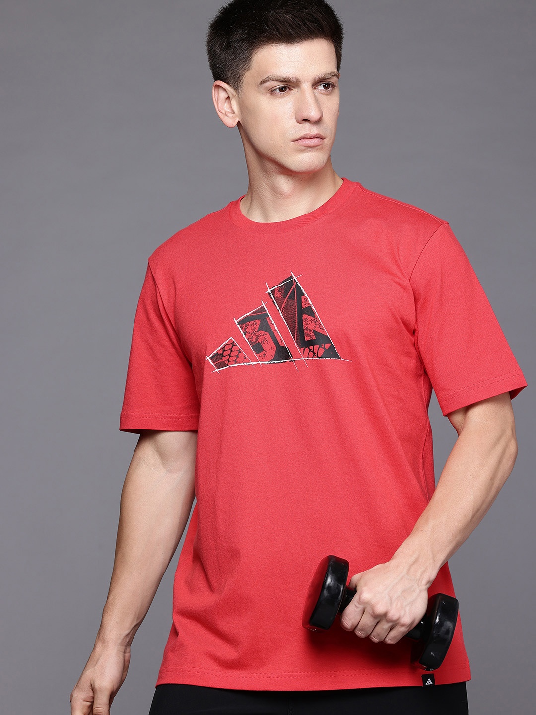 

ADIDAS Brand Logo Printed Pure Cotton T-shirt, Red