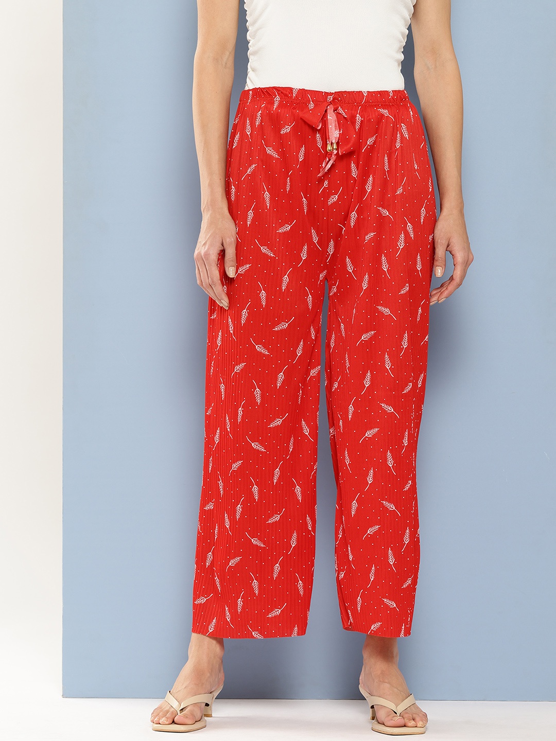 Aarika Women Floral Printed Flared Palazzos, Red