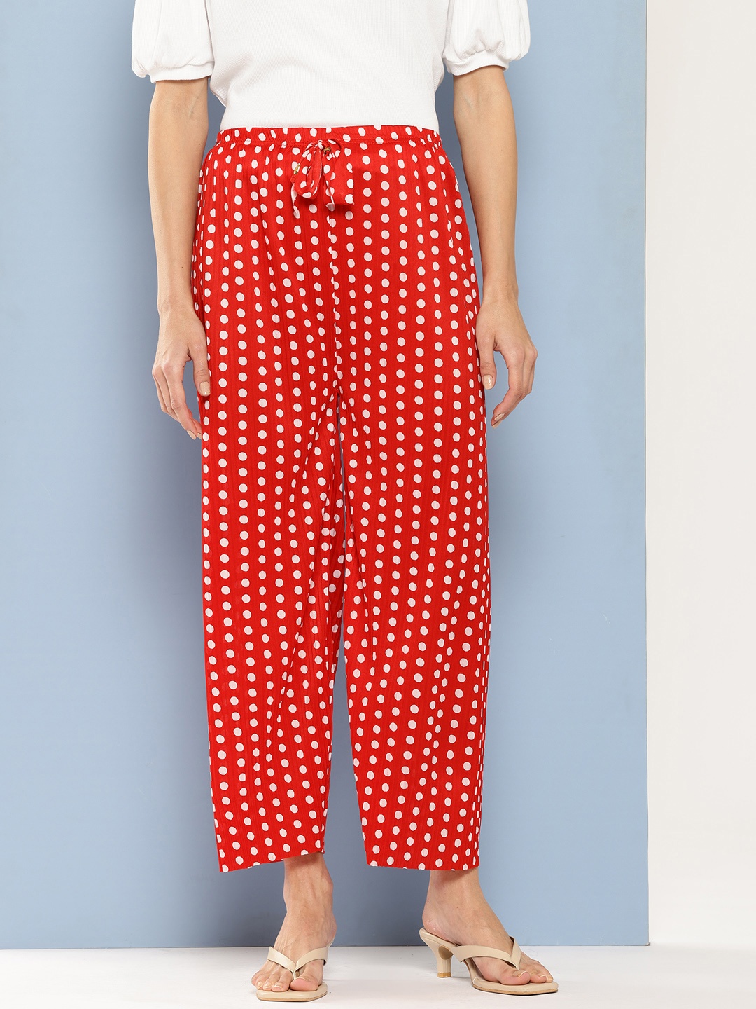 Aarika Women Polka Dot Printed Palazzos, Red