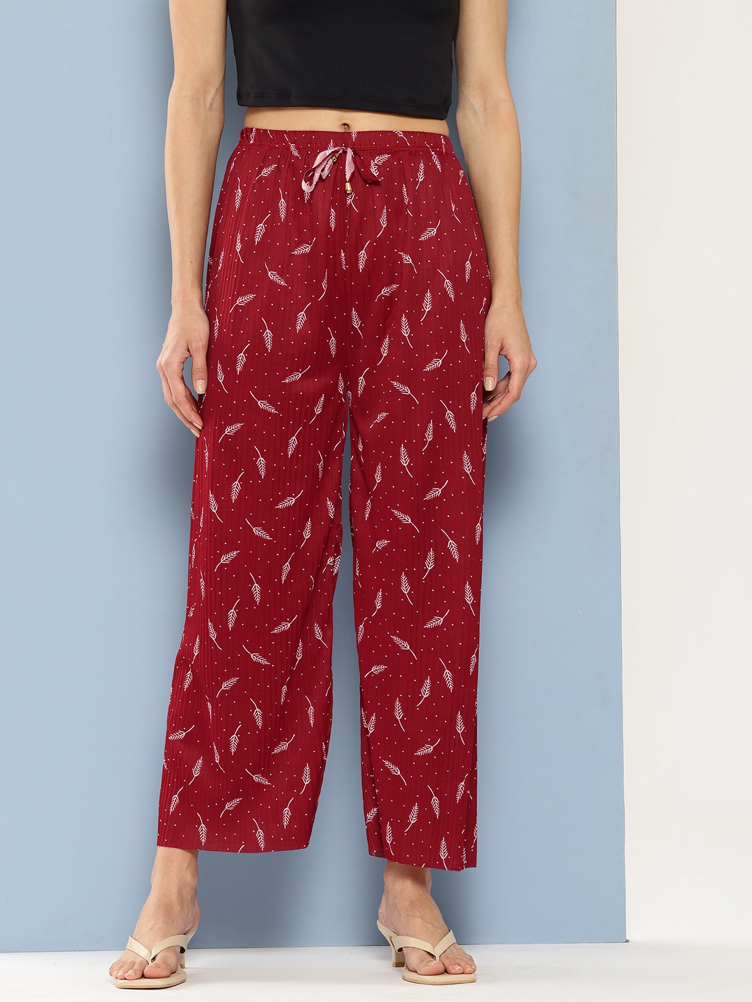 Aarika Women Floral Printed Palazzos, Maroon