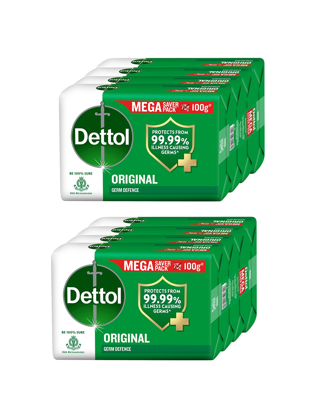 

Dettol Set of 8 Original Germ Protection Bathing Soap Bar - 100g each, Green