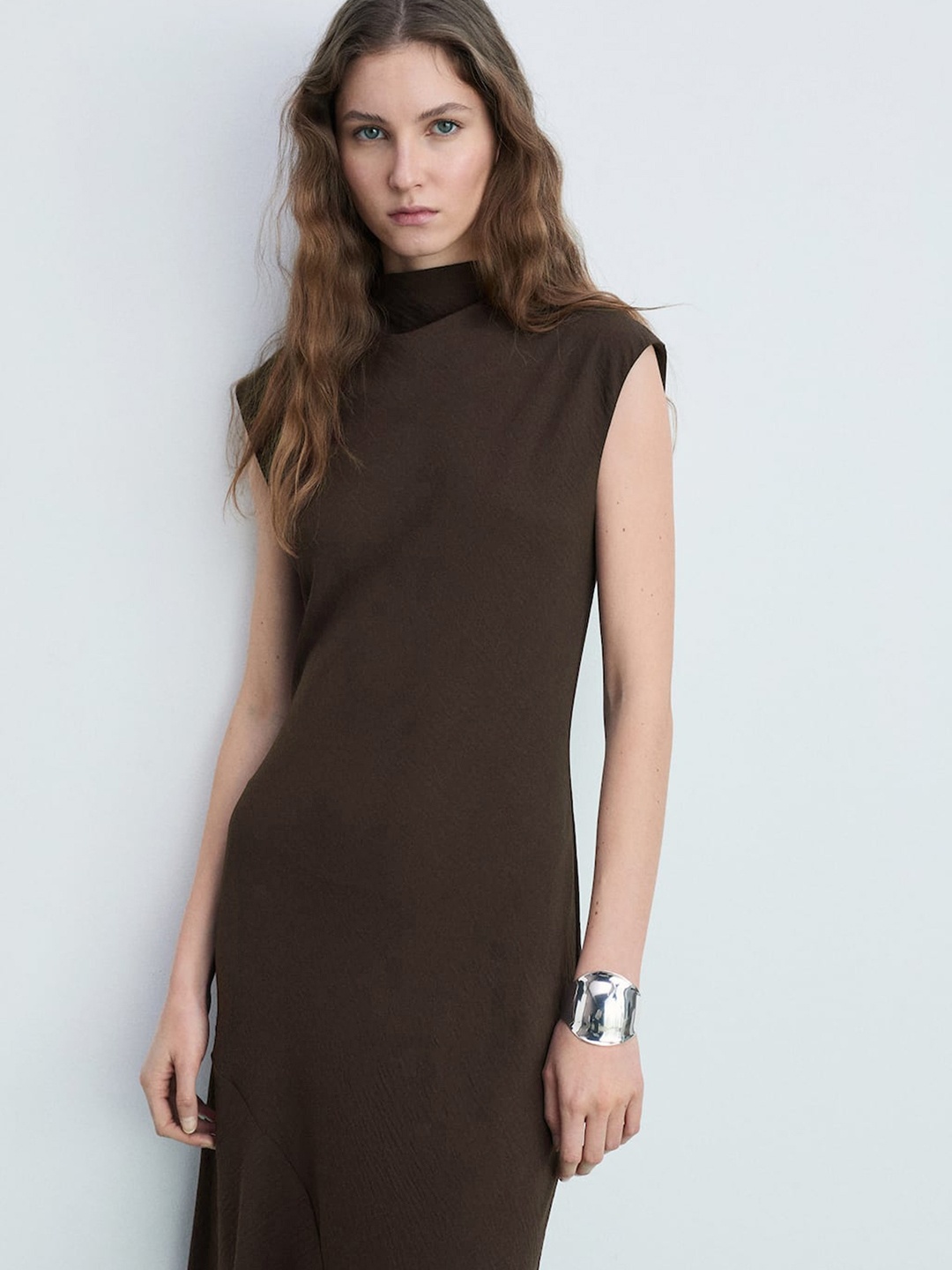

MANGO A-Line Midi Dress, Brown