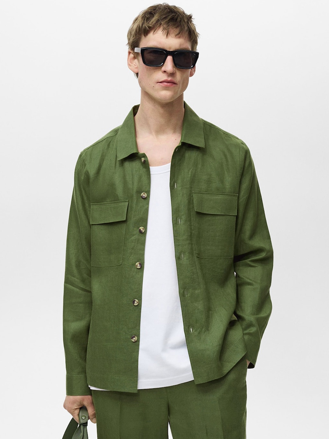 

MANGO MAN Pure Linen Casual Shirt, Olive