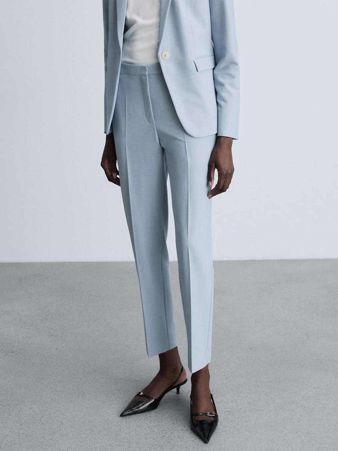 

MANGO Women Straight Fit Formal Trousers, Blue