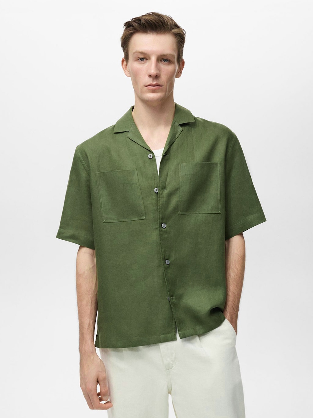 

MANGO MAN Linen Opaque Casual Shirt, Green