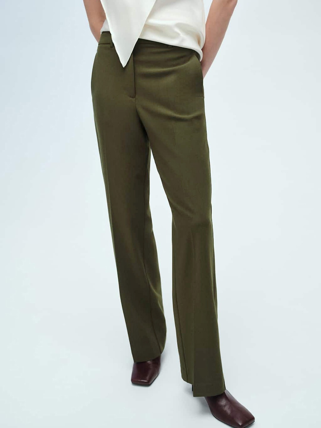 

MANGO Women Wide Leg Trousers, Olive