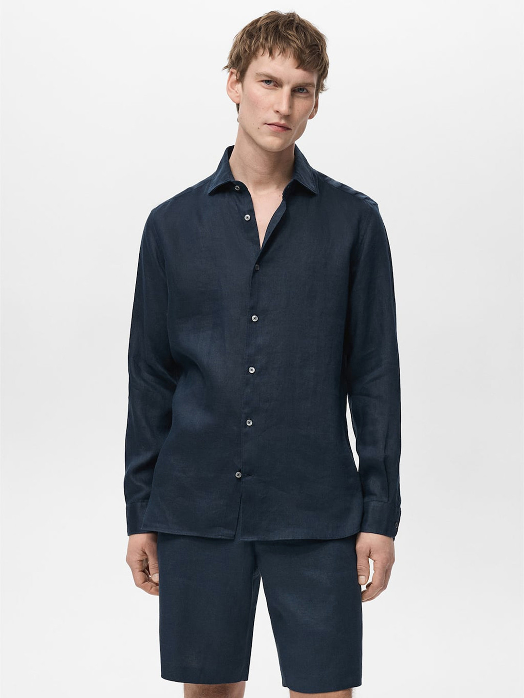 

MANGO MAN Linen Casual Shirt, Navy blue