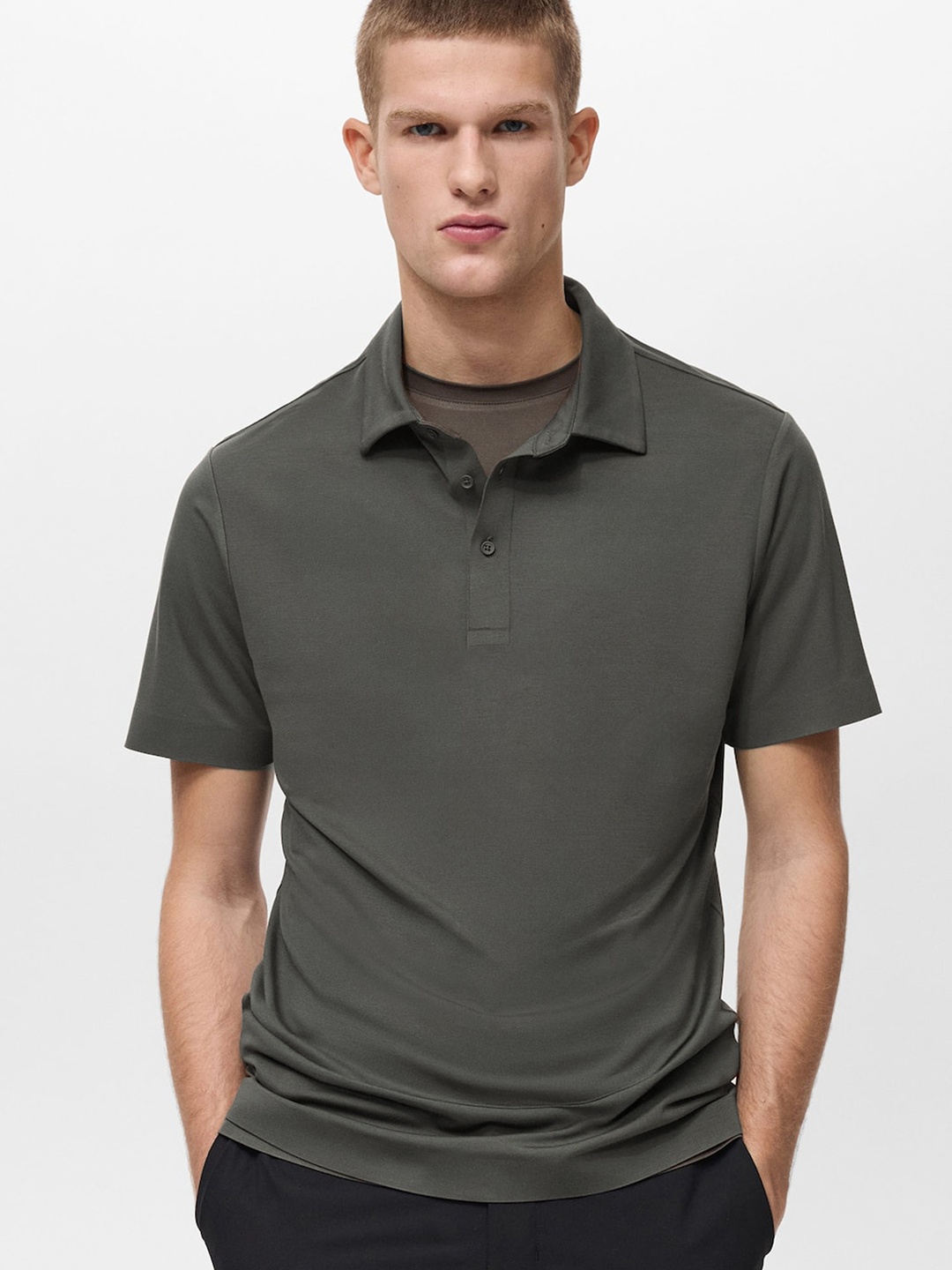 

MANGO MAN Coolmax Polo Collar T-shirt, Charcoal