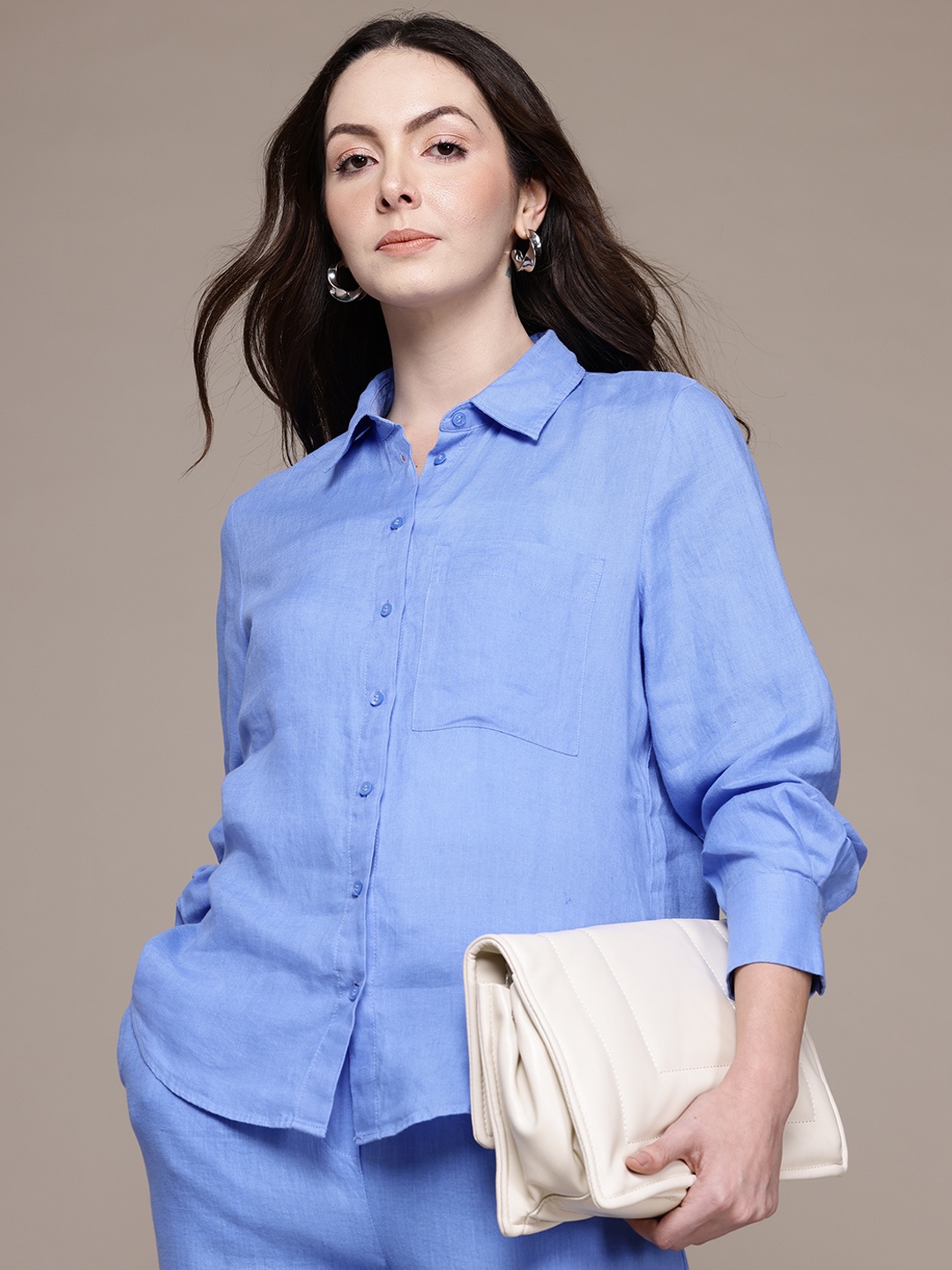 

MANGO Linen Shirt, Blue