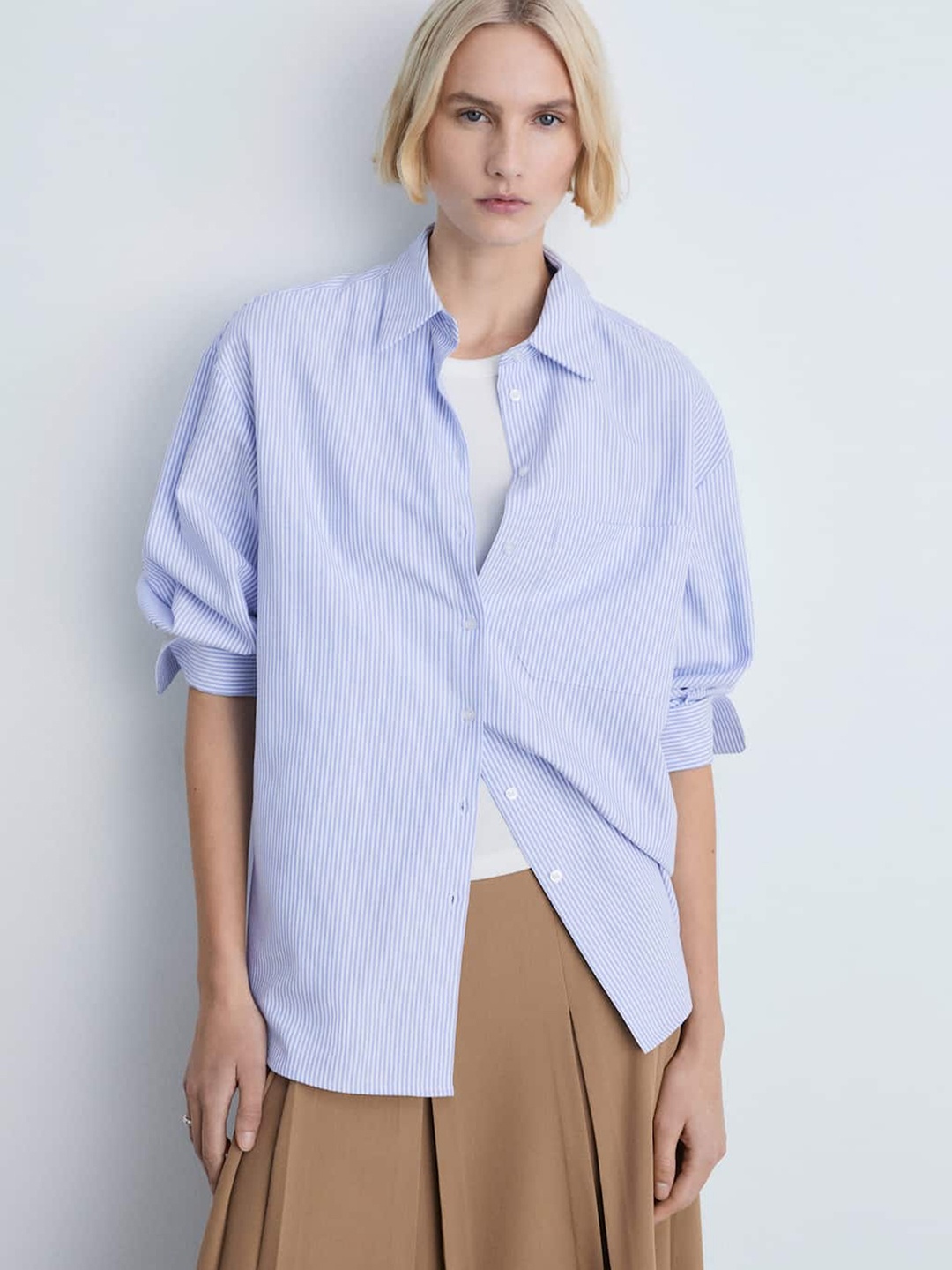 

MANGO Women Striped Casual Shirt, Blue