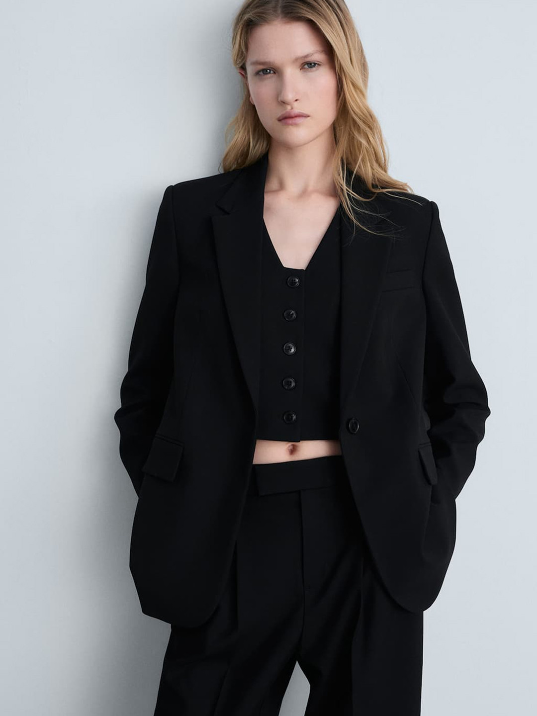 

MANGO Single-Breasted Blazer, Black