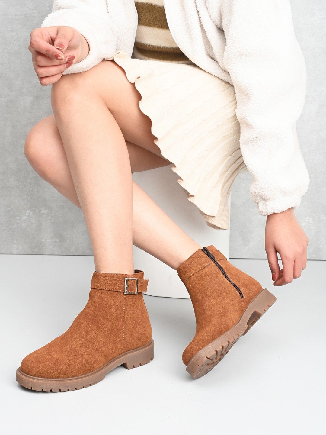 

San Frissco Women High-Top Block-Heeled Regular Boots, Tan