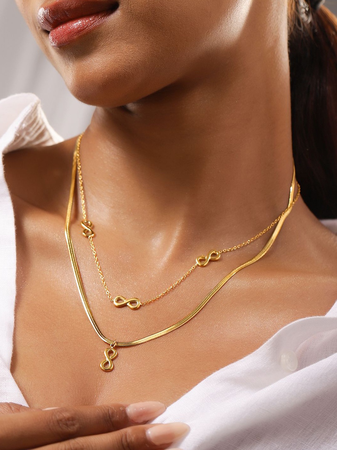

Rubans 18K Gold-Plated Stainless Steel Waterproof Infinity Double Layer Chain