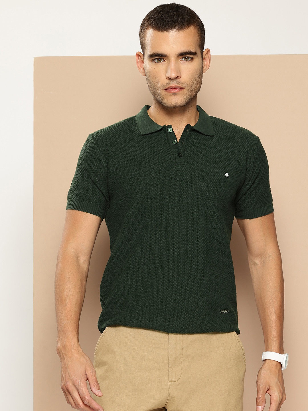 

CLAPTON Textured Polo Collar T-shirt, Green