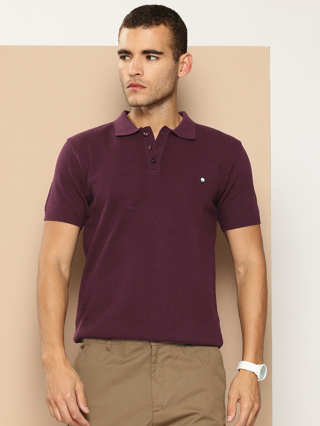 

CLAPTON Textured Polo Collar T-shirt, Purple