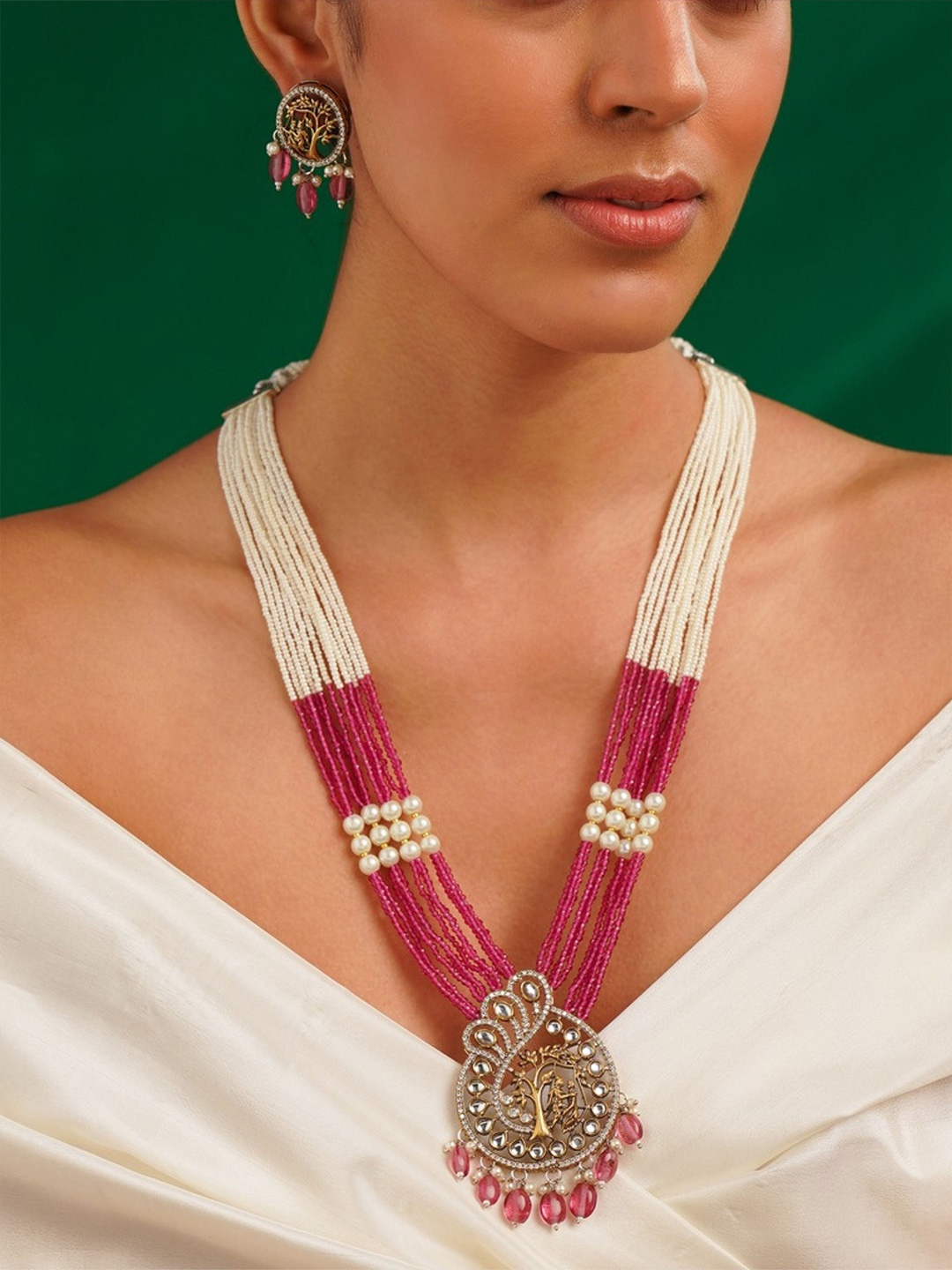 

ABDESIGNS Sophisticated Gold Plated Polki American Diamond Jewellery Set