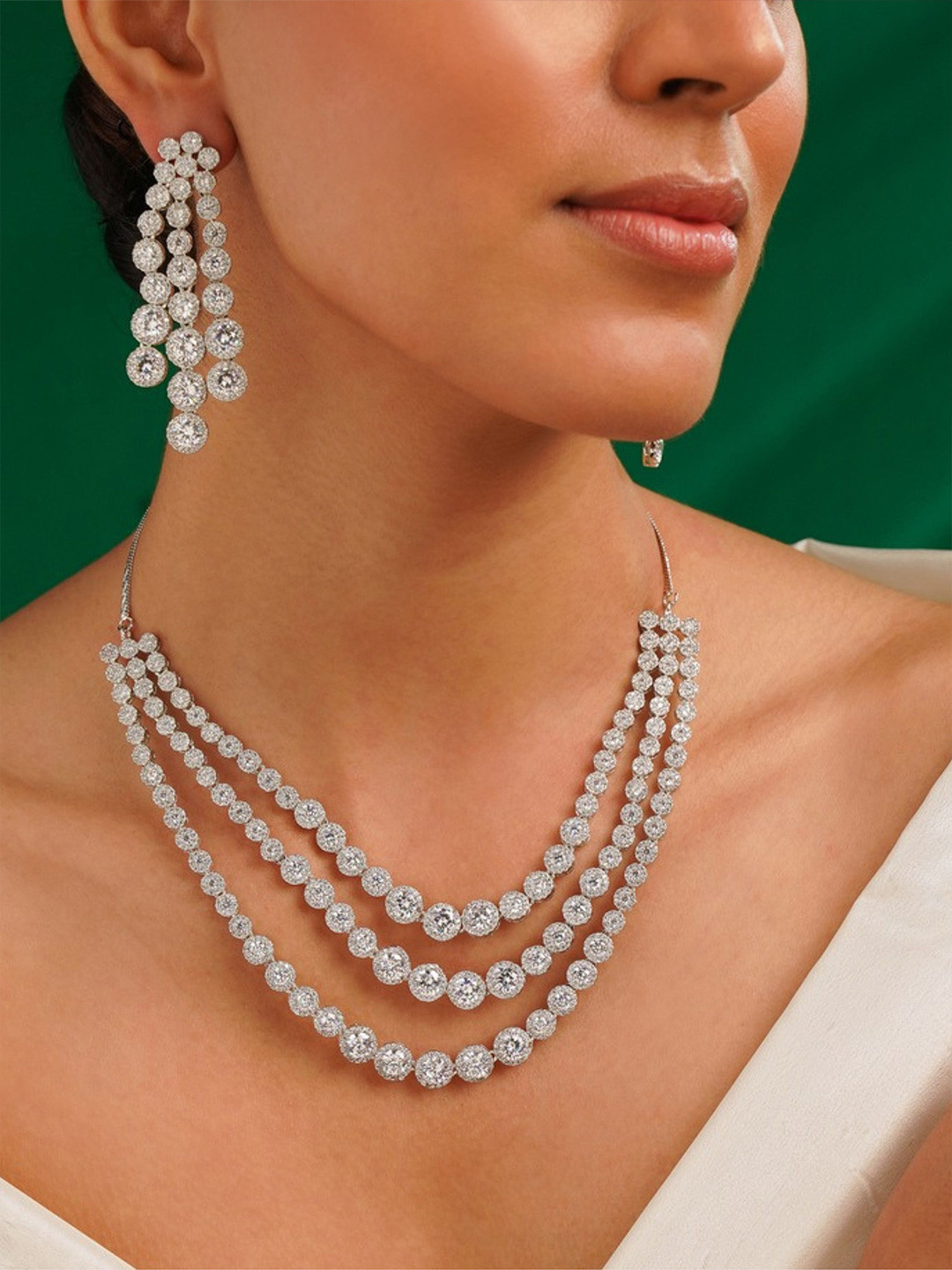 

ABDESIGNS Sophisticated Silver Plated American Diamond Jewellery Set
