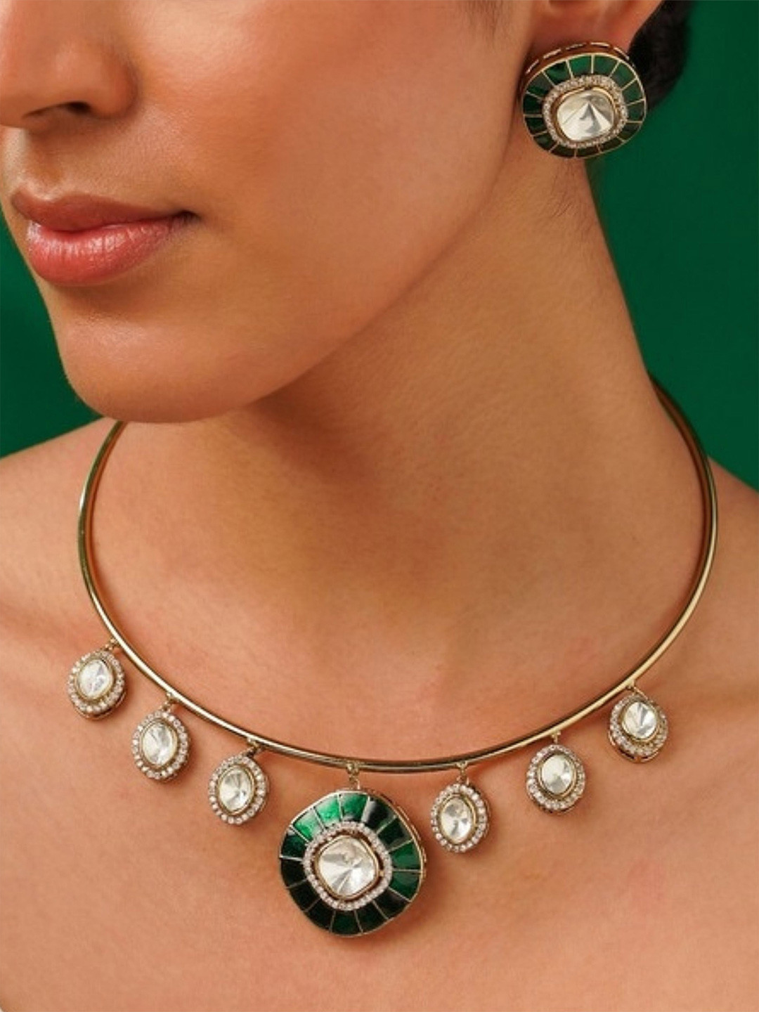 

ABDESIGNS Sophisticated Gold Plated Polki Hasli Jewellery Set