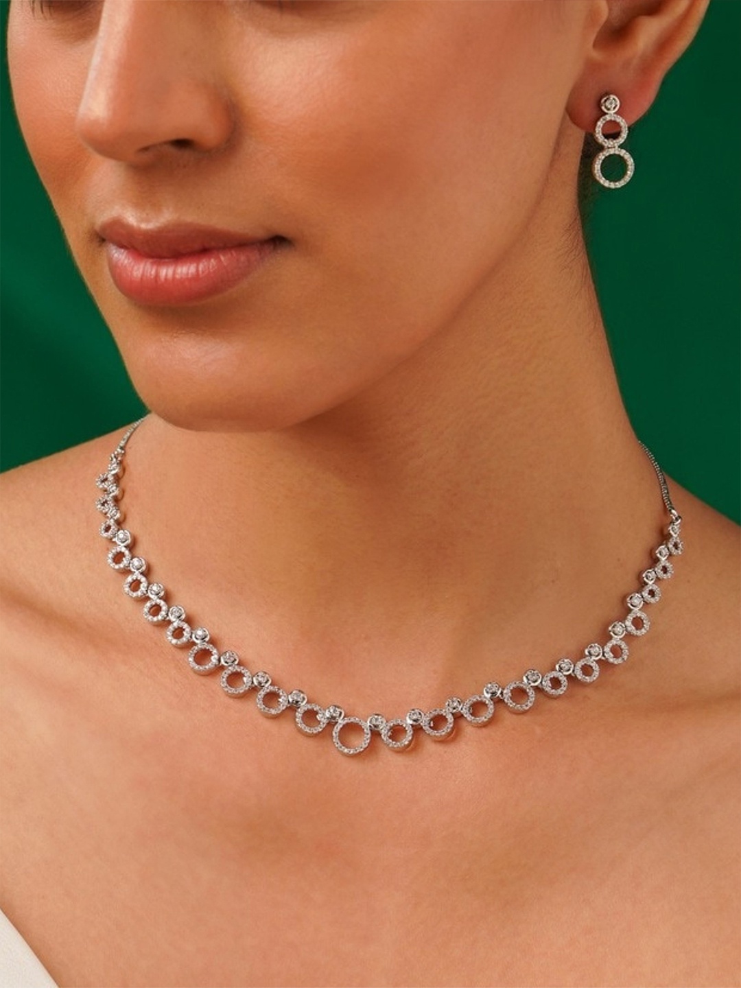

ABDESIGNS Sophisticated Silver Plated American Diamond Jewellery Set