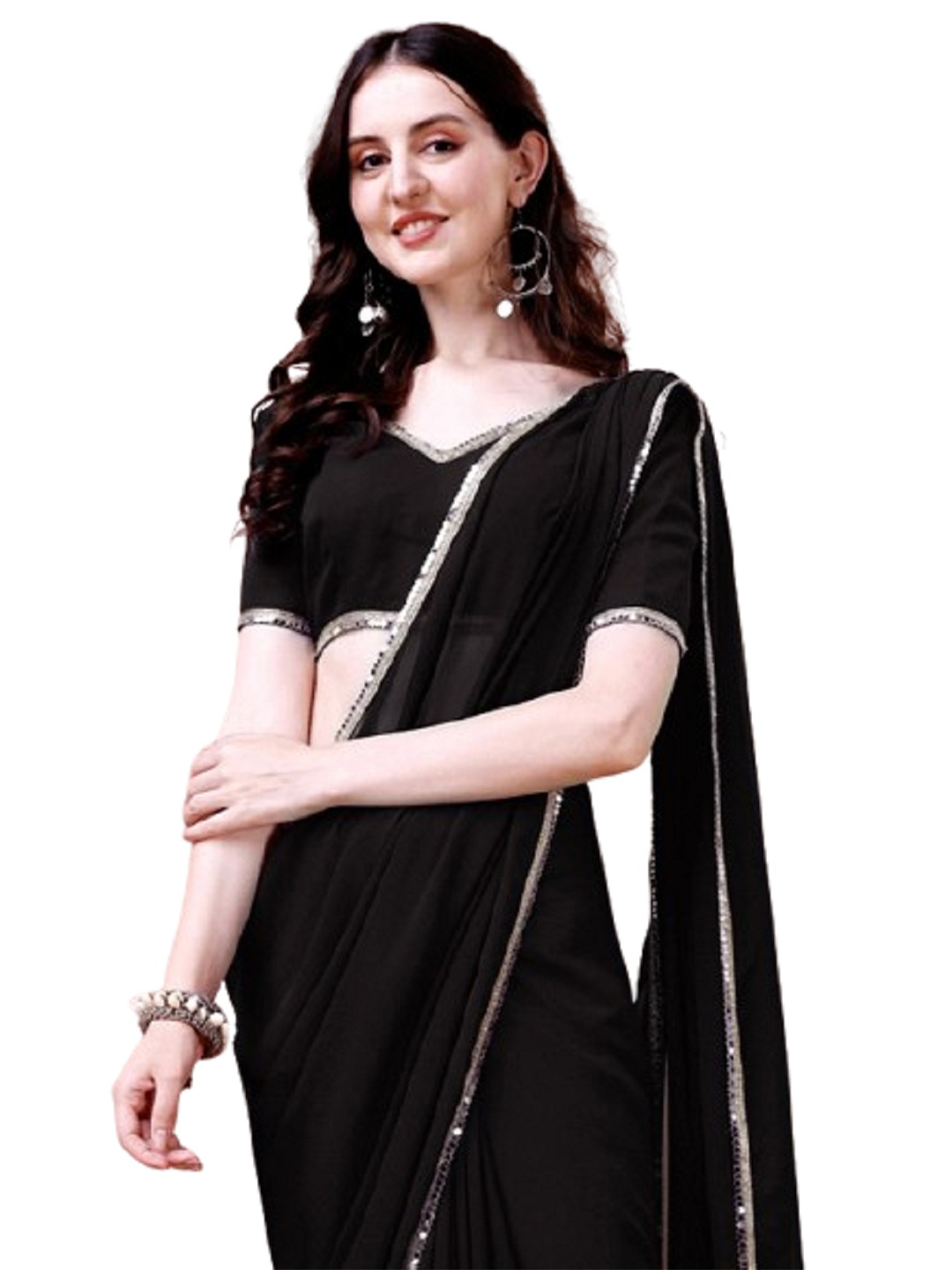 

Shopaz Pure Georgette Ready to Wear Saree, Black