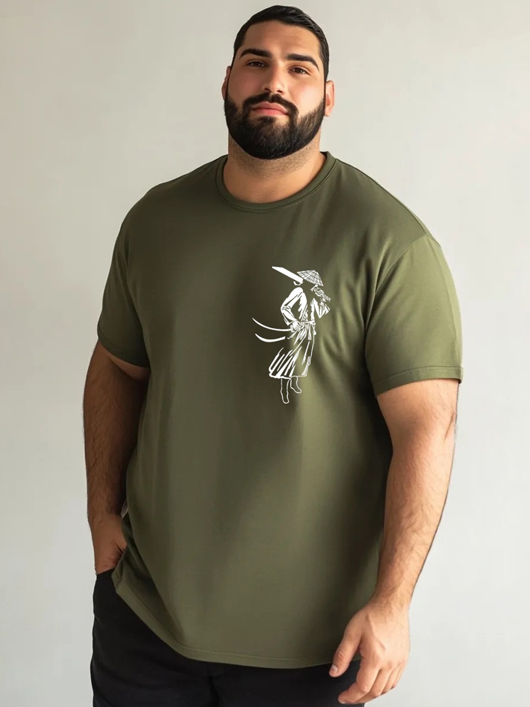 

Toodle Plus Unisex Plus Size Graphic Printed Round Neck Pure Cotton T-Shirt, Olive