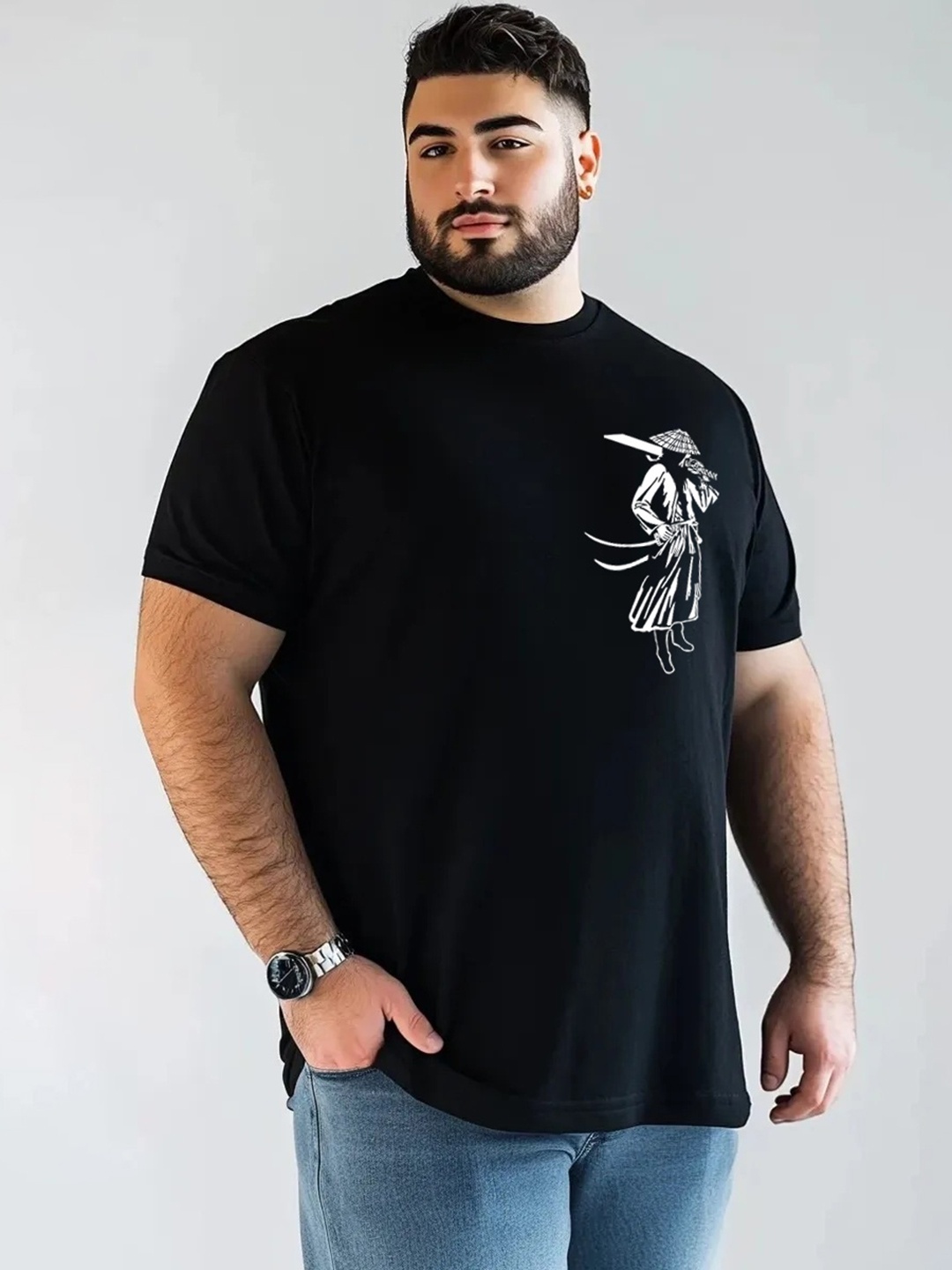 

Toodle Plus Unisex Plus Size Graphic Printed Round Neck Pure Cotton T-Shirt, Black