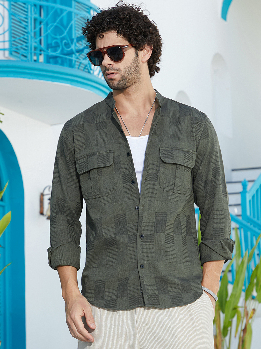 

Campus Sutra Men Comfort Opaque Checked Casual Shirt, Green