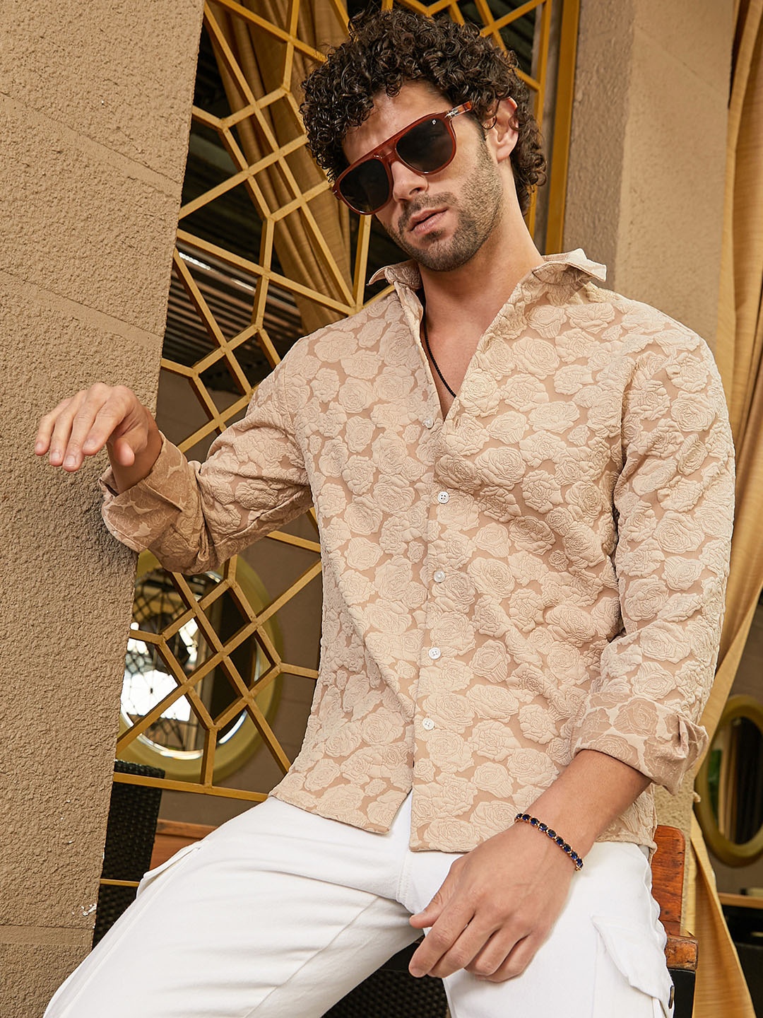 

Campus Sutra Men Comfort Opaque Printed Casual Shirt, Beige
