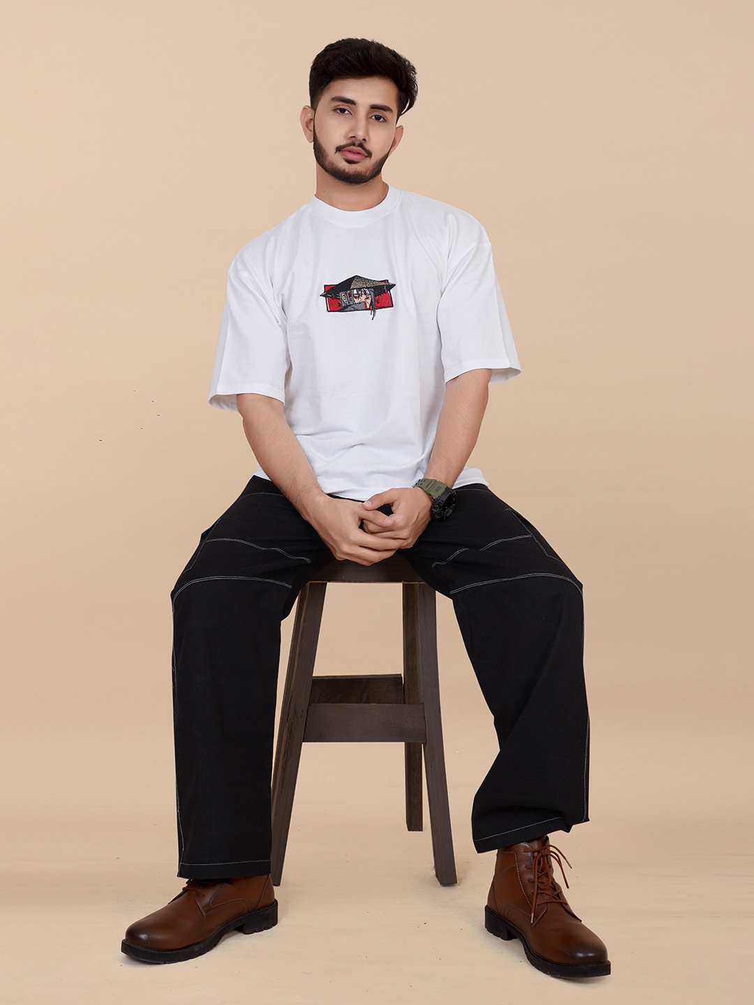

Moda Rapido Men Printed Applique T-shirt, White