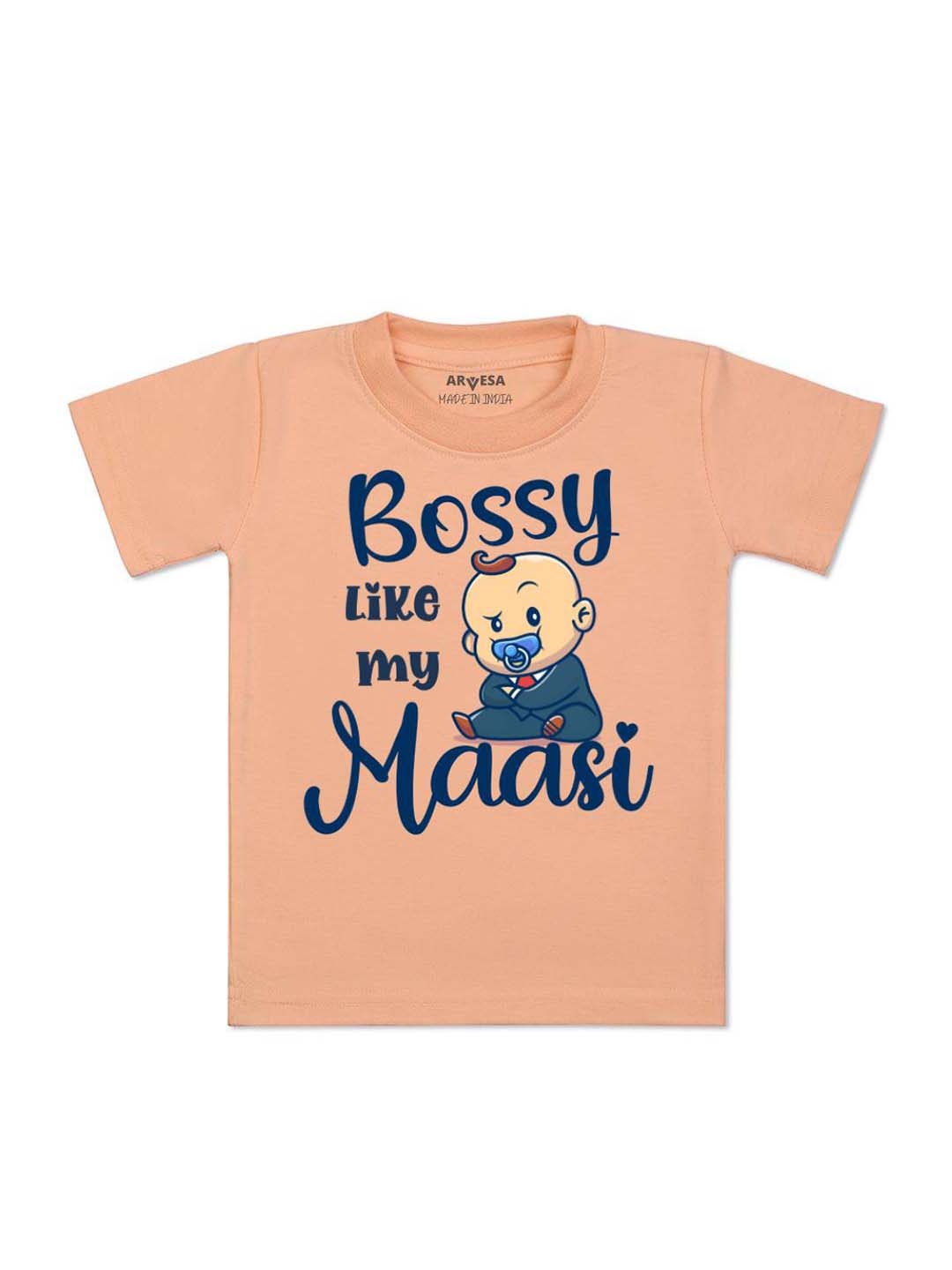 

Arvesa Kids Bossy Like My Maasi Printed Tshirt, Peach