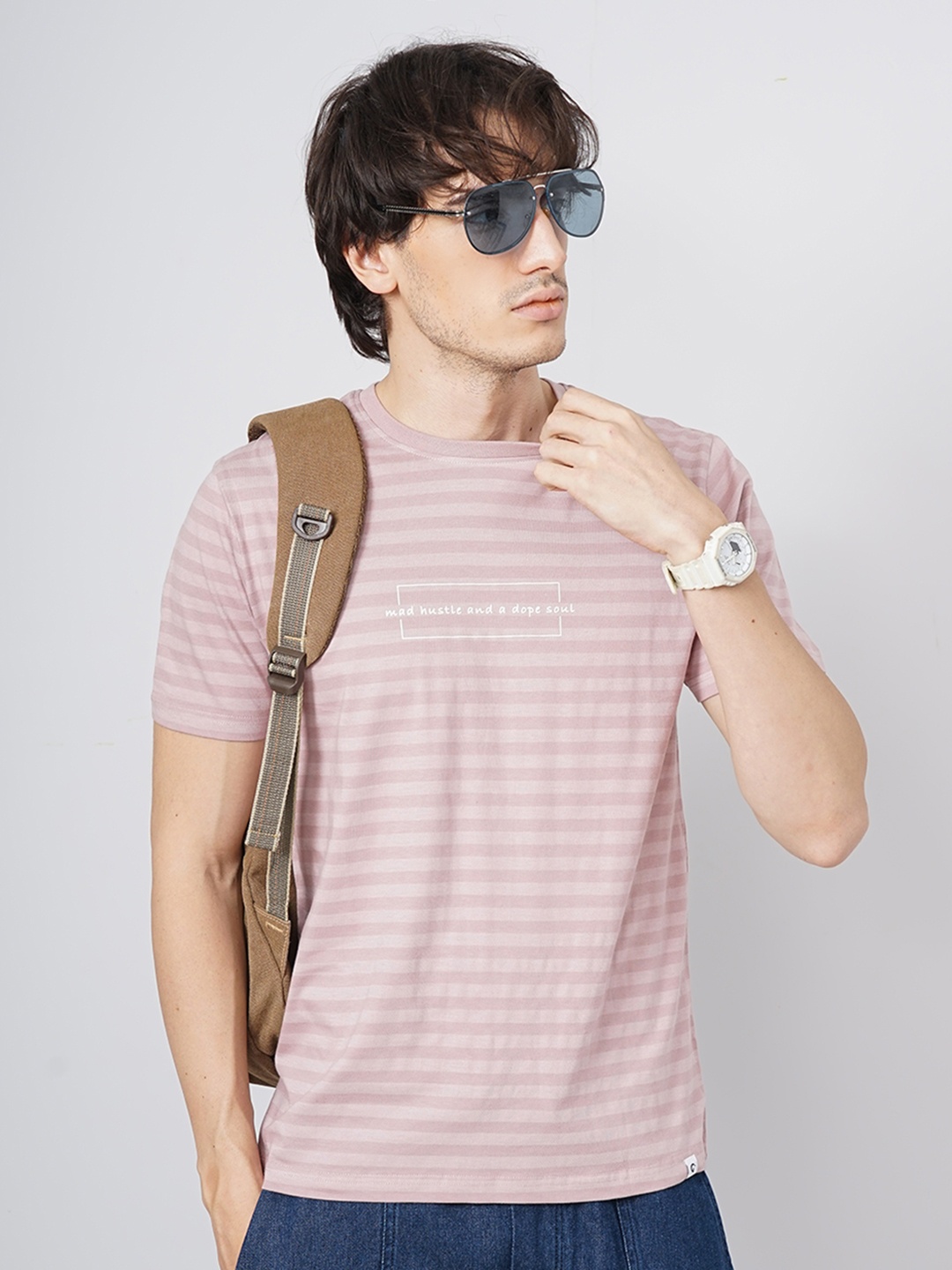 

Genoa Men Striped Slim Fit T-shirt, Pink