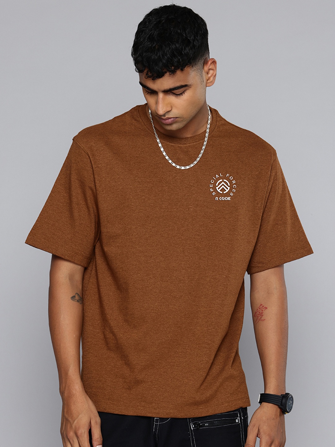 

R.Code by The Roadster Lifestyle Co. Men Solid Cotton Relaxed Fit T-shirt, Mustard