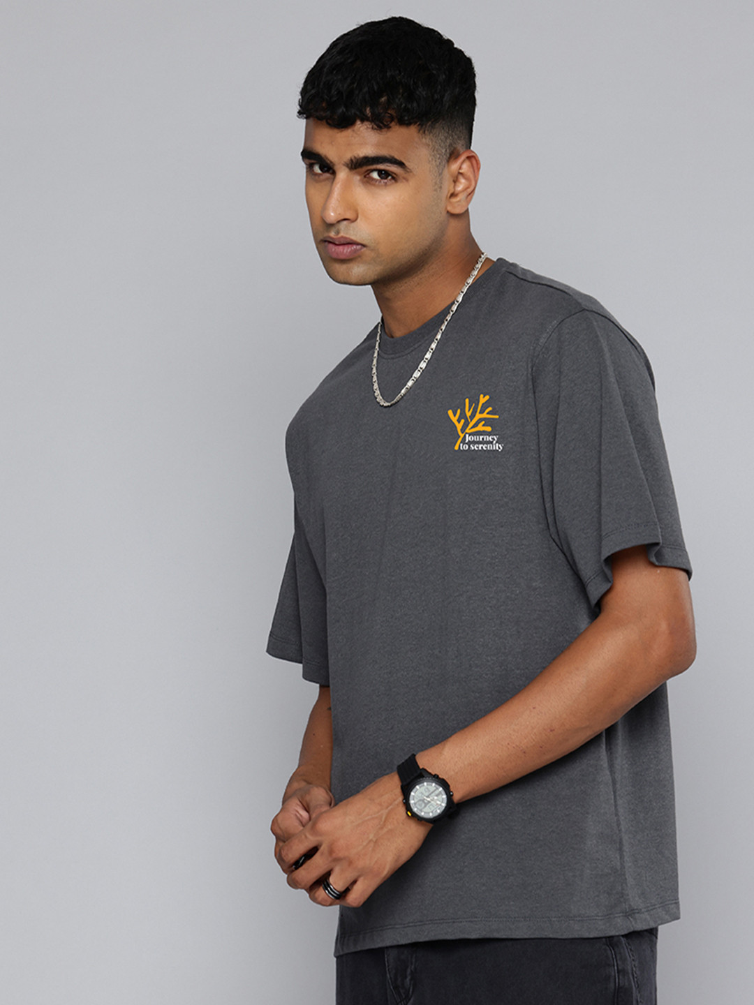 

R.Code by The Roadster Life Co. Men Raw Edge T-shirt, Steel