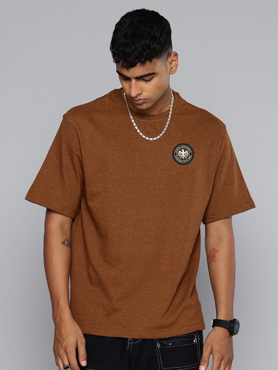 

R.Code by The Roadster Lifestyle Co. Men Solid Cotton Relaxed Fit T-shirt, Mustard