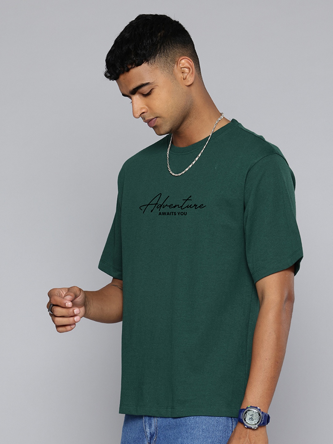 

R.Code by The Roadster Lifestyle Co. Men Printed Cotton Relaxed Fit T-shirt, Green