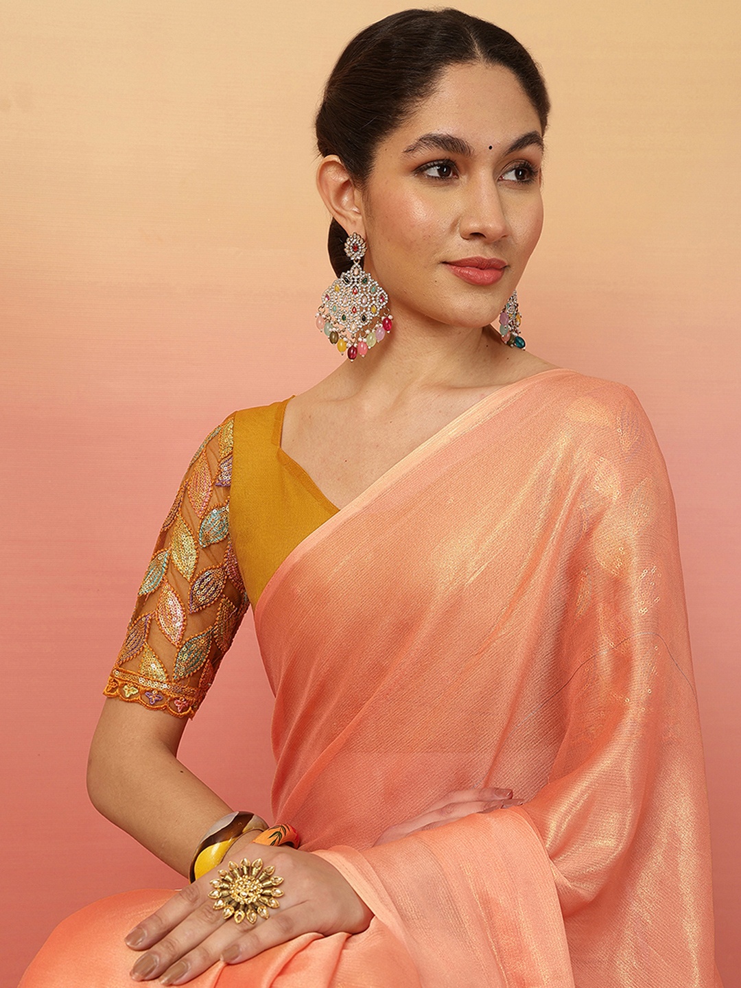 

Sangria Solid Pure Georgette Saree With Blouse Piece, Orange
