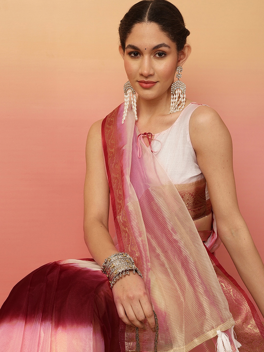 

Sangria Banarasi Woven Design Saree WithBlousePiece, Rose