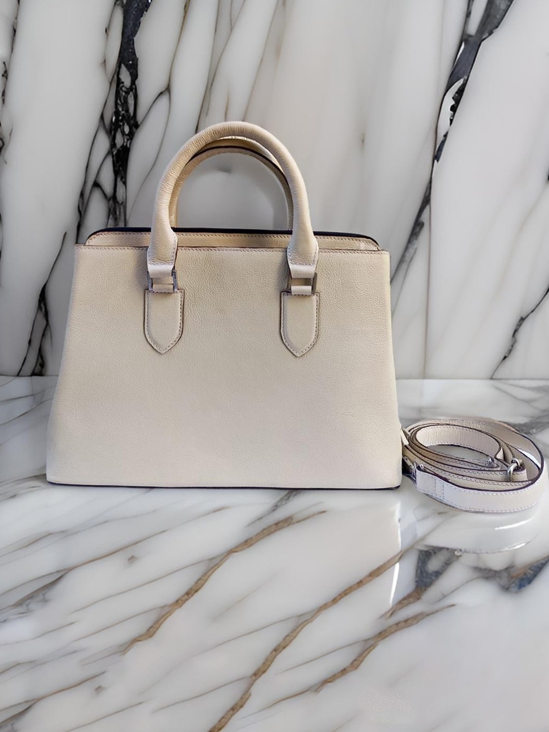 

PERKED Leather Structured Handheld Bag, Beige