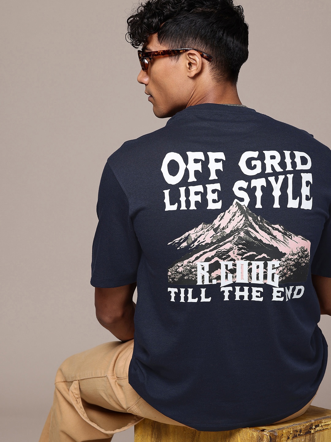 

R.Code by The Roadster Life Co. Men Printed Relaxed Fit T-shirt, Navy blue