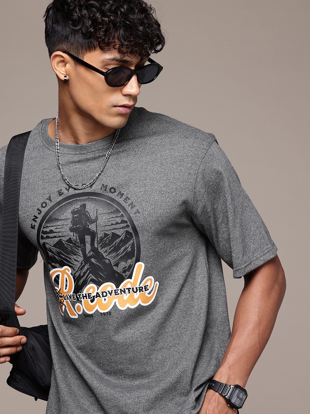 

R.Code by The Roadster Life Co. Men Printed Relaxed Fit T-shirt, Grey