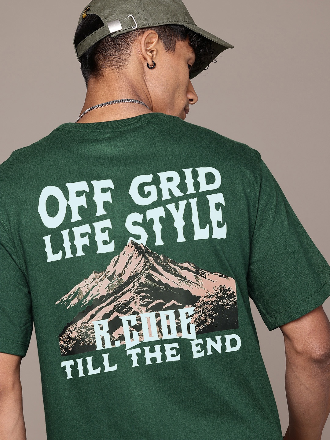 

R.Code by The Roadster Life Co. Men Typography Printed Relaxed Fit T-shirt, Green