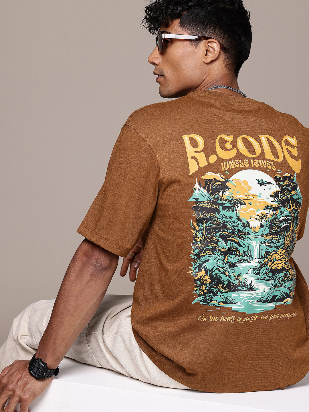 

R.Code by The Roadster Life Co. Graphic Printed Relaxed Fit T-shirt, Brown