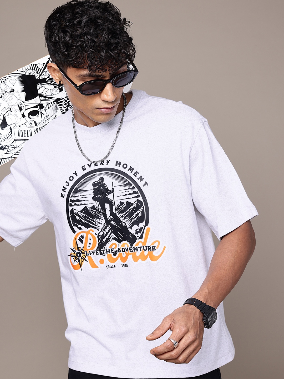 

R.Code by The Roadster Life Co. Men Graphic Printed T-shirt, White