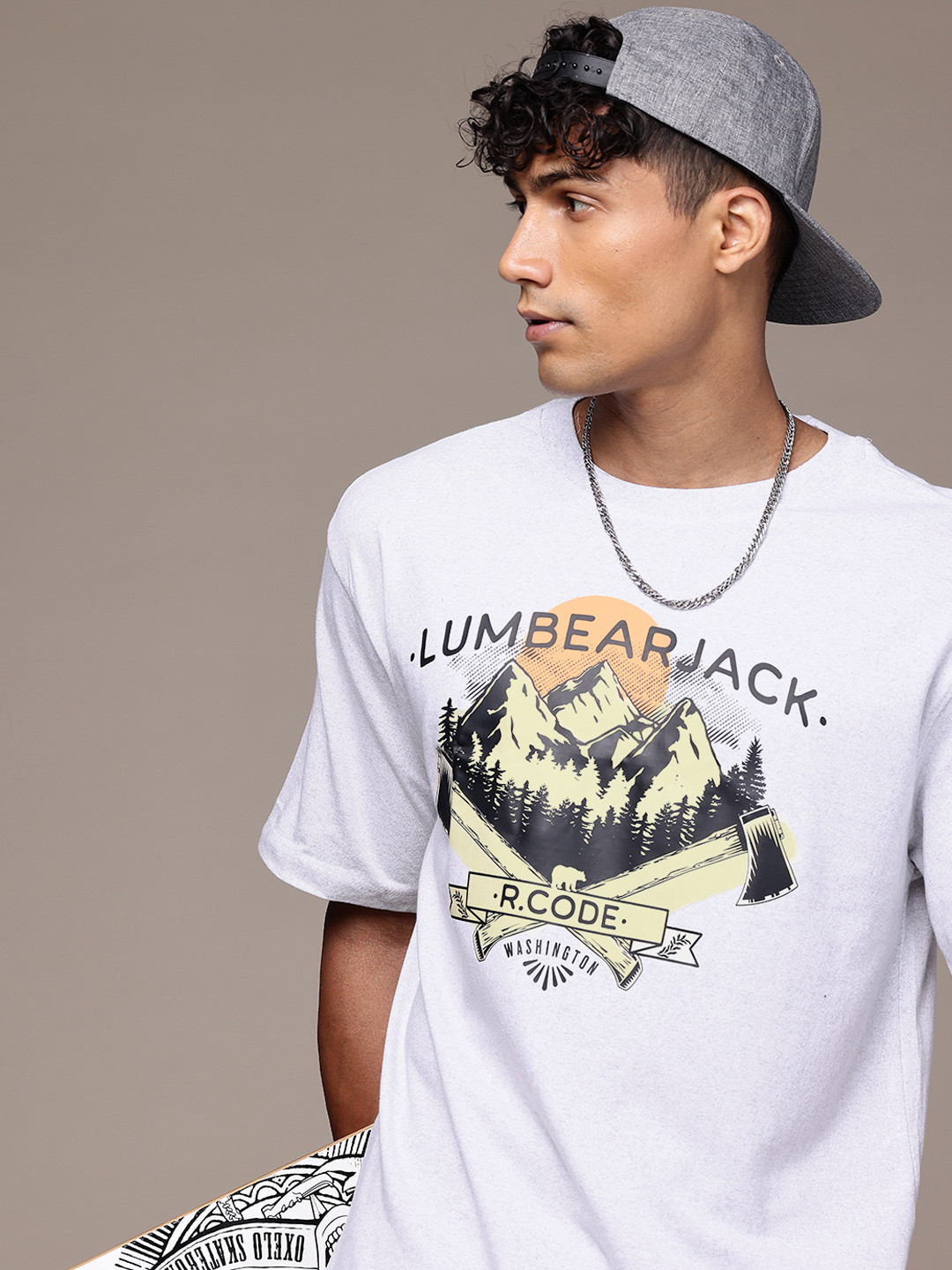 

R.Code by The Roadster Life Co. Graphic Printed Relaxed Fit T-shirt, White