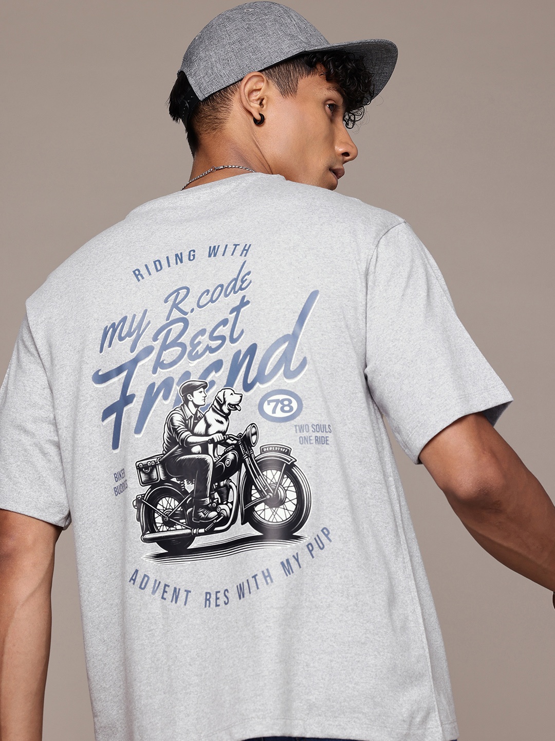

R.Code by The Roadster Life Co. Men Printed Relaxed Fit T-shirt, Grey