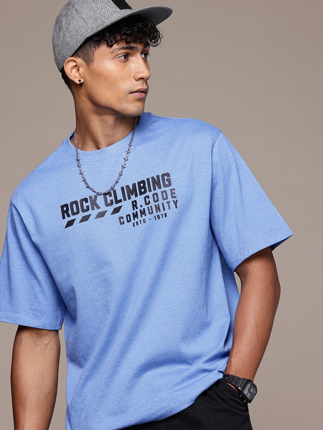 

R.Code by The Roadster Life Co. Graphic Printed Relaxed Fit T-shirt, Blue