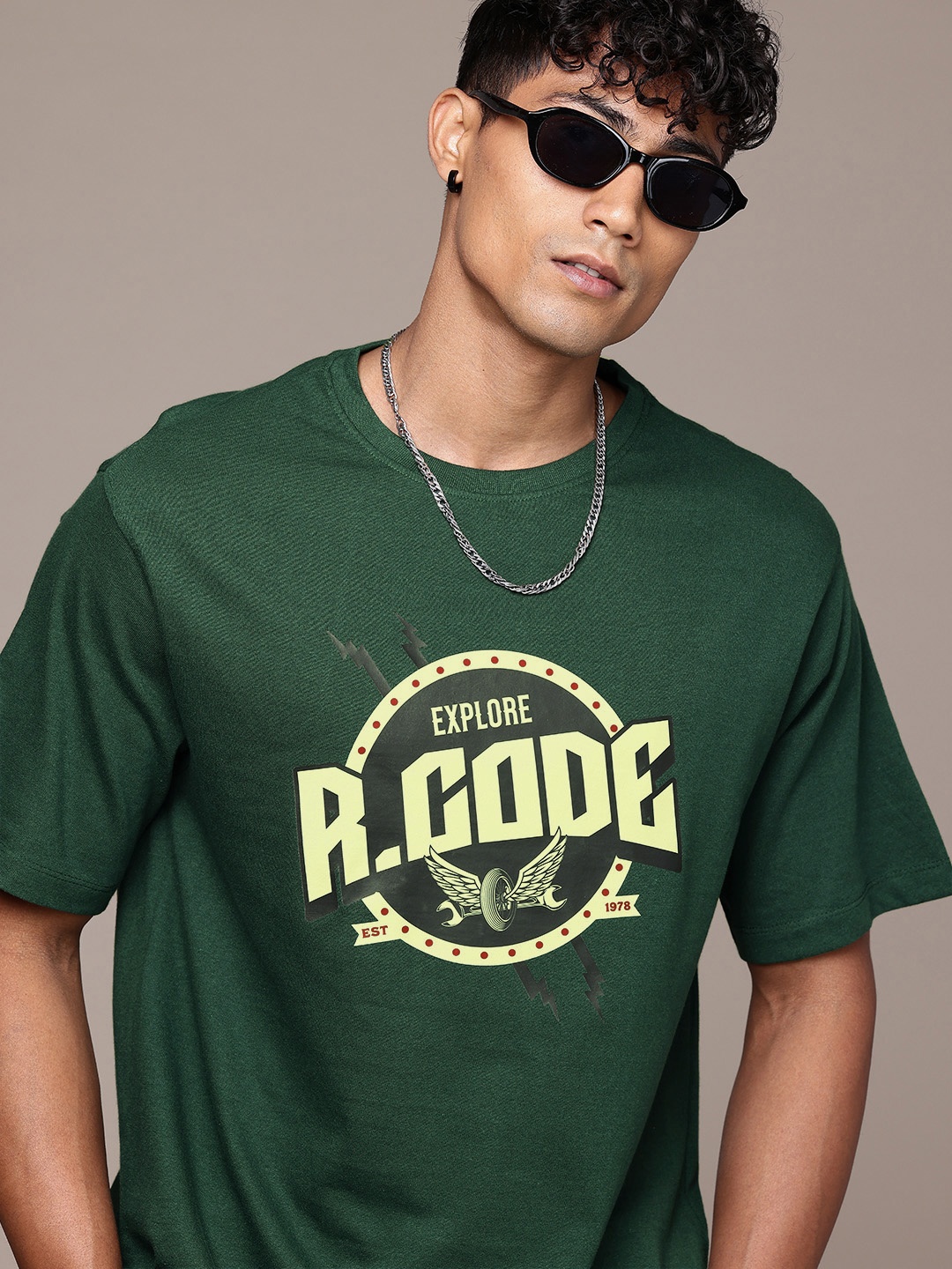 

R.Code by The Roadster Life Co. Men Printed Relaxed Fit T-shirt, Green
