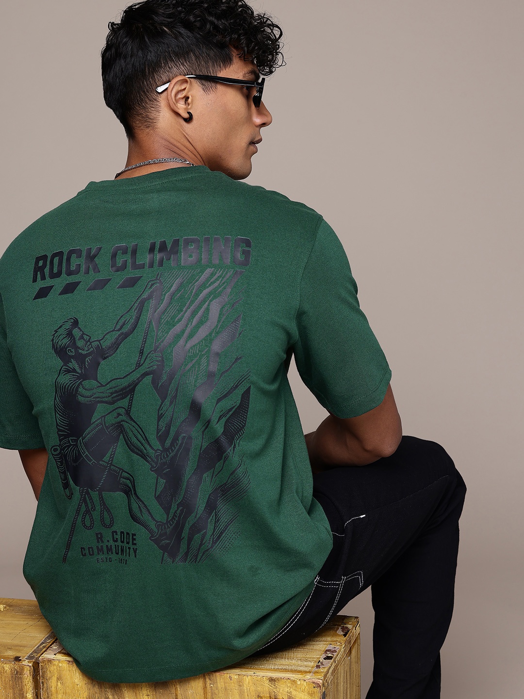 

R.Code by The Roadster Life Co. Men Printed Relaxed Fit T-shirt, Green