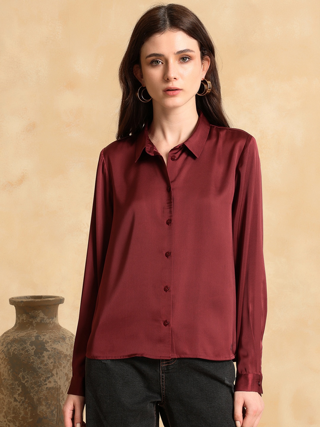 

Kazo Women Opaque Formal Shirt, Maroon